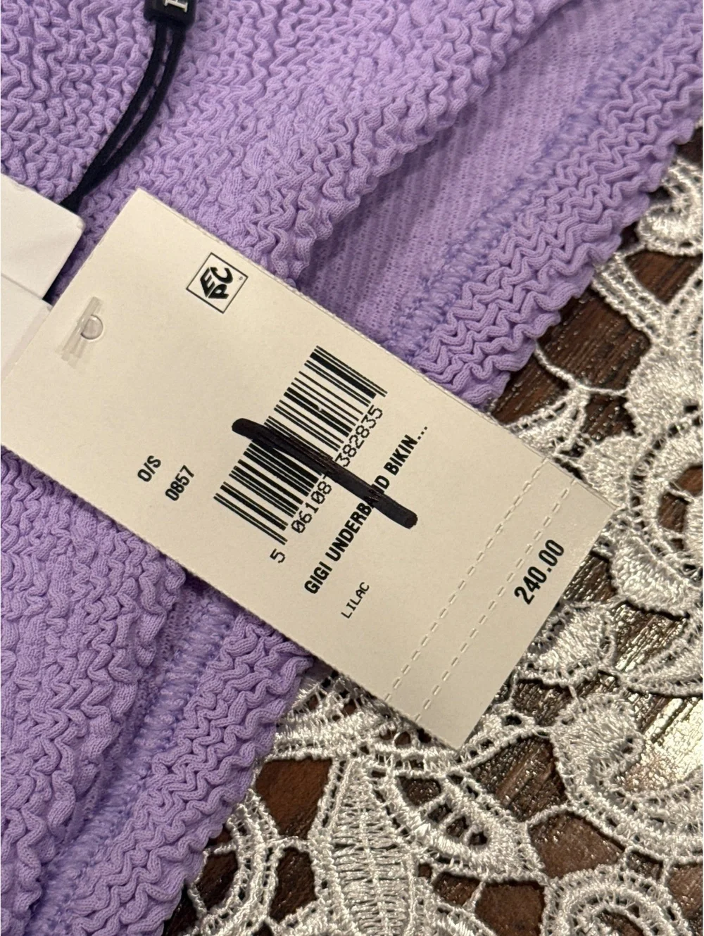 NWT Hunza G Gigi Crinkle Square Neckline Lilac Purple Bikini Set OS